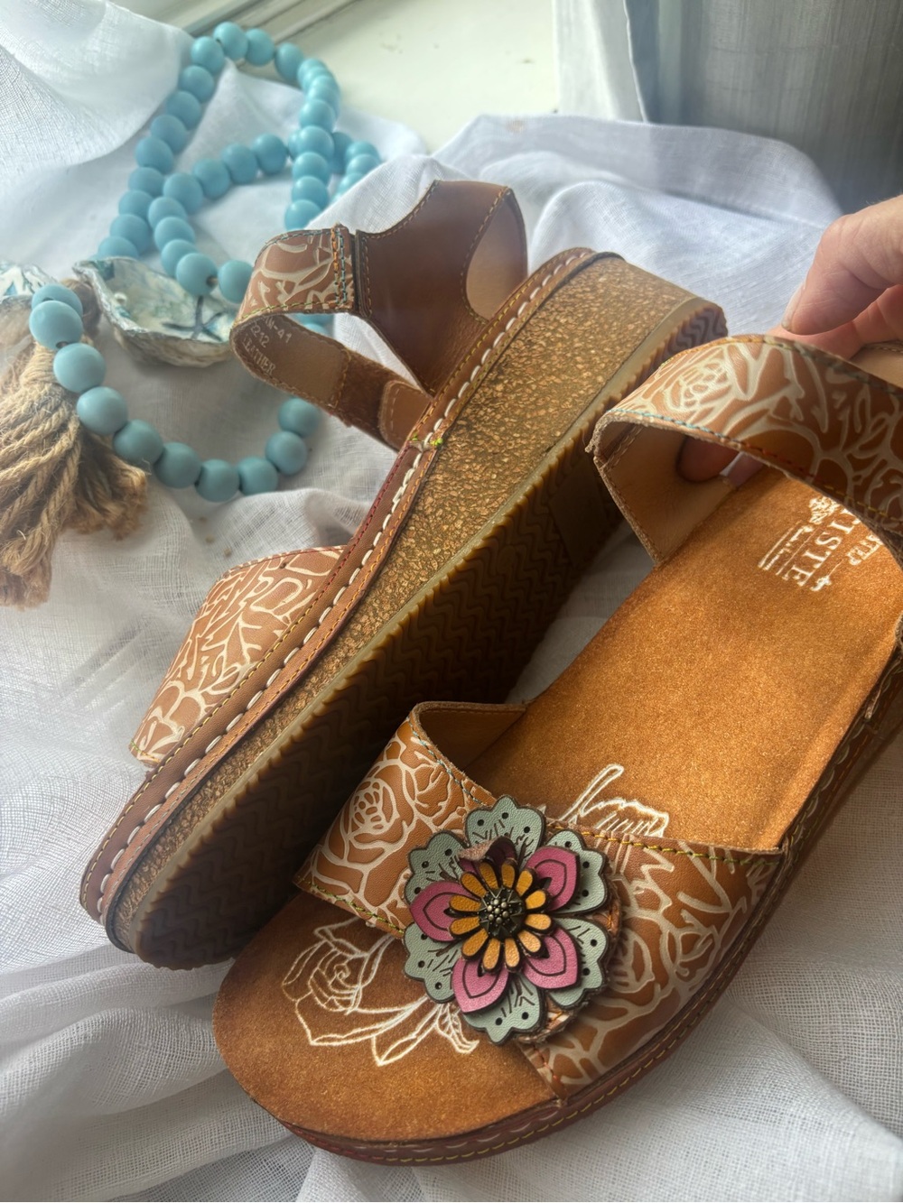 L’Artiste by Spring Step Floral Leather Sandals EU 41 US 10 NWOT 🌸✨